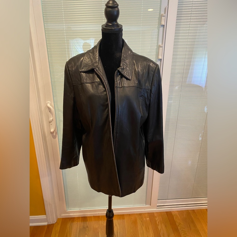 Alfani Black Leather Jacket Hip-Length Minimalist Design